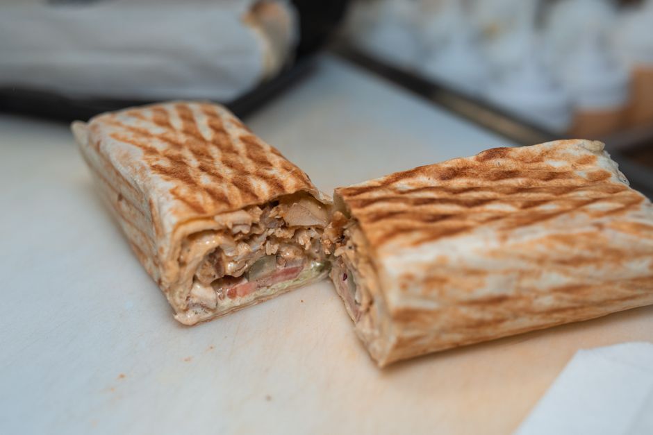 Beef shawarma sandwich (large, sammoun bread)