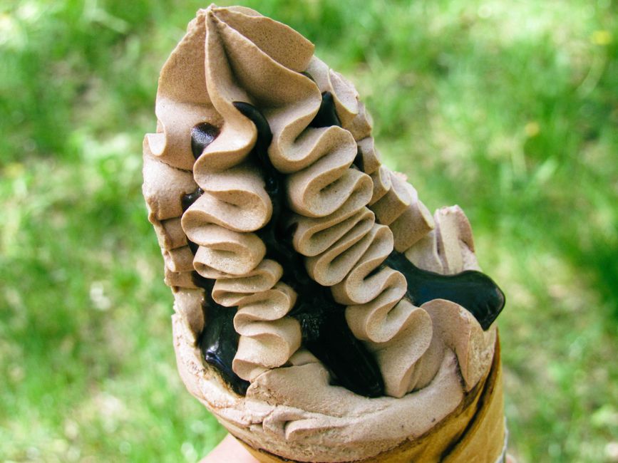 Cone with chocolate-filled tip