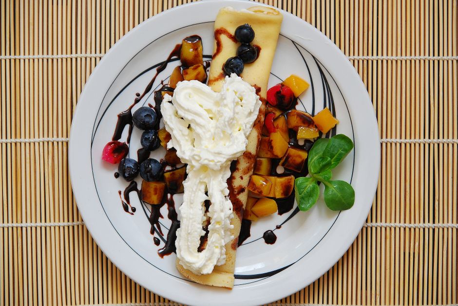 Crepe with chocolate syrup