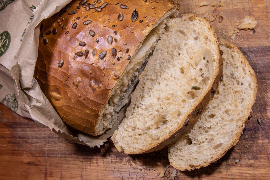 Mixed seeds bread slice