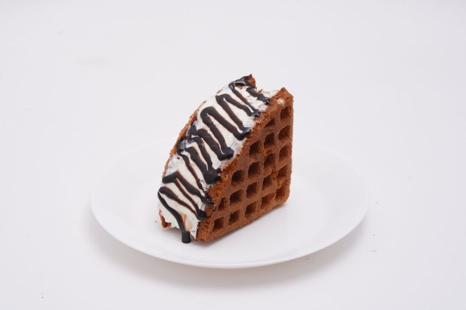 Waffle with chocolate syrup